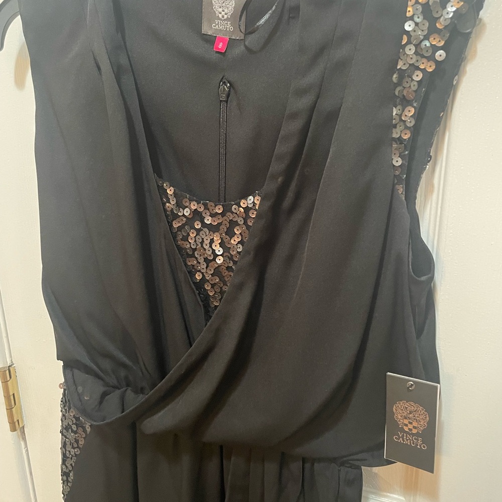New Vince Camuto Black Asymmetrical Dress with Sequin Accents
